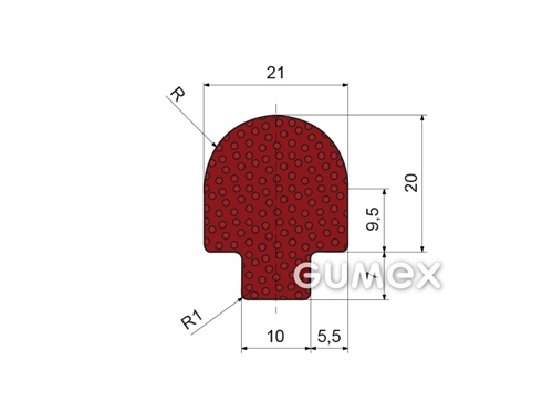 Pilz" mikroporöses Silikonprofil, 27x21/10mm, Dichte 450kg/m3, -60°/+250°C, rotbraun, 
